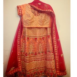 Peach party wear lehnga